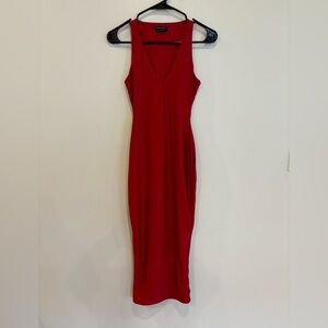 Naked Wardrobe Sleek and Sleeveless Red Midi Dress